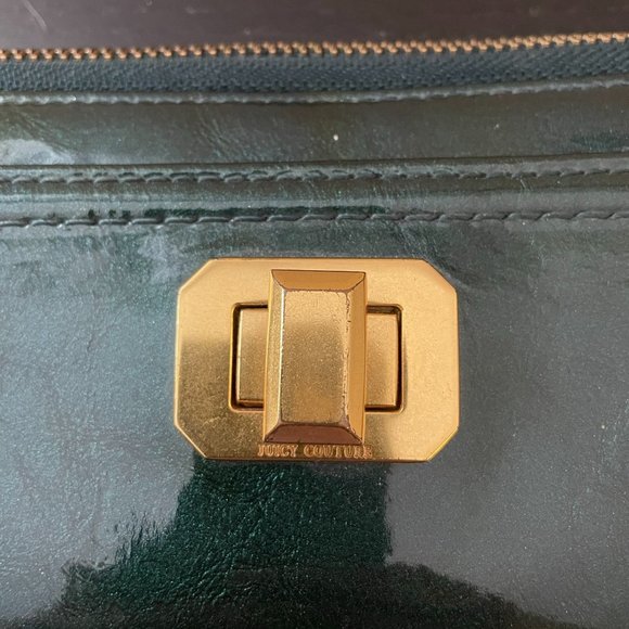 Vintage Juicy Couture Wallet Dark Green Leather & Gold Hardware Zip Wallet - Picture 2 of 10